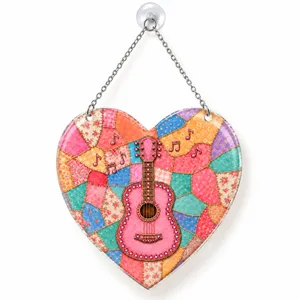 Pink Guitar Heart Christmas Keepsake for Country Music Lovers, Holiday Tree Decor Custom Shape Window Hanging Acrylic Ornament