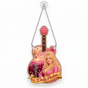 Dolly Parton Pink Guitar Portrait Keepsake for Country Music Fans and Christmas Trees Custom Shape Window Hanging Acrylic Ornament