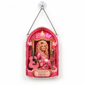 Dolly Parton Pink Western Portrait for Country Christmas Tree Gift for Country Fans Custom Shape Window Hanging Acrylic Ornament