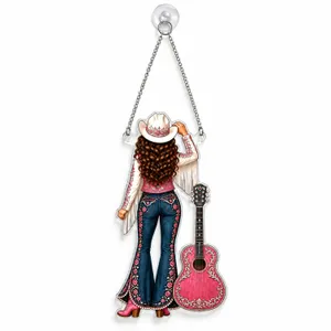 Cowgirl Guitar Christmas Keepsake for Western Music Lovers, Country Fans and Ranch Homes Custom Shape Window Hanging Acrylic Ornament