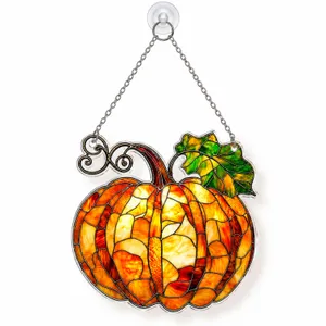 Stained Glass Pumpkin Fall Window Decoration for Thanksgiving Home Decor Gift Idea Custom Shape Window Hanging Acrylic Ornament