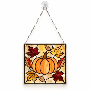 Pumpkin Autumn Leaves Stained Glass Panel For Fall Window Decor And Harvest Homes Custom Shape Window Hanging Acrylic Ornament