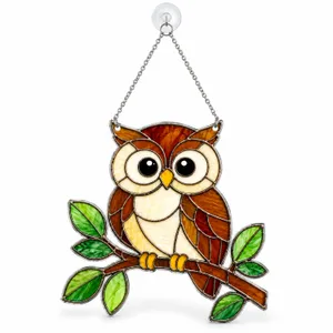 Owl Stained Glass Suncatcher for Nature Lover Home Decor and Woodland Gift Keepsake Custom Shape Window Hanging Acrylic Ornament