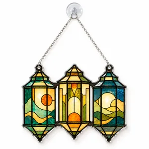 Stained Glass Lantern Trio for Coastal Home Decor and Art Deco Holiday Gift Giving Custom Shape Window Hanging Acrylic Ornament