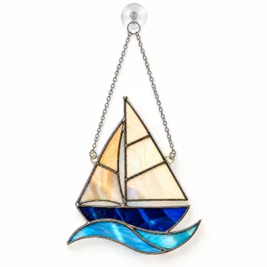 Sailboat Ocean Waves Nautical Coastal Gift for Beach House and Seaside Living Decor Custom Shape Window Hanging Acrylic Ornament