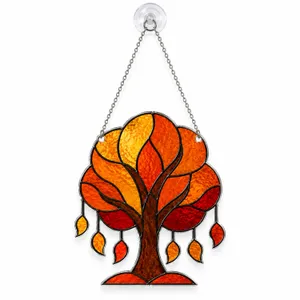 Autumn Stained Glass Tree with Falling Leaves for Cozy Fall Home Decor and Gifting Custom Shape Window Hanging Acrylic Ornament
