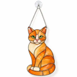 Orange Tabby Cat Stained Glass Style Decor for Cozy Home Windows and Cat Lovers Custom Shape Window Hanging Acrylic Ornament