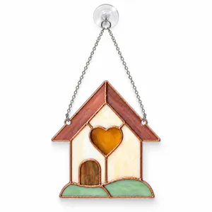 Stained Glass House Heart Home Accent for Housewarming and Welcoming Cottage Decor Custom Shape Window Hanging Acrylic Ornament
