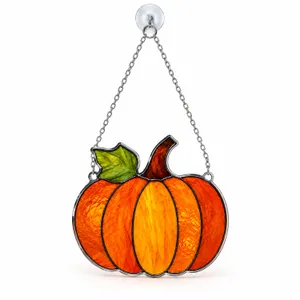 Orange Pumpkin Stained Glass Halloween Fall Decor for Seasonal Home and Garden Display Custom Shape Window Hanging Acrylic Ornament