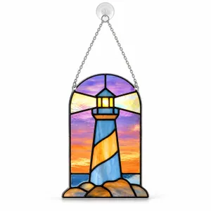 Lighthouse Ocean Sunset Suncatcher for Coastal Home Decor and Seaside Gift Giving Ideas Custom Shape Window Hanging Acrylic Ornament