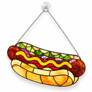 Colorful Hot Dog Kitchen Accent for Food Lovers, Cheerful Gift for Fast Food Fans Custom Shape Window Hanging Acrylic Ornament