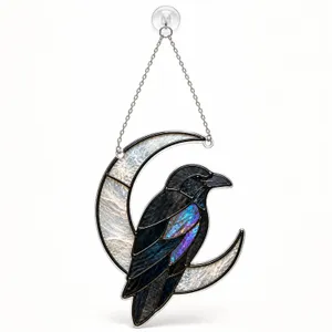 Geometric Raven Crescent Moon for Gothic Home Decor and Nature Lovers Gift Idea Custom Shape Window Hanging Acrylic Ornament