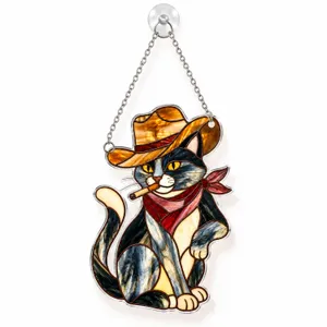 Cowboy Cat Western Holiday Decor for Rustic Home, Cabin, Porch, and Country Gift Giving Custom Shape Window Hanging Acrylic Ornament