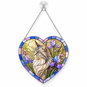 Long Haired Gray Cat With Purple Irises For Pet Memorial Keepsake Window Hanging Gift Custom Shape Window Hanging Acrylic Ornament