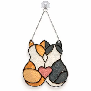 Stained Glass Cat Couple for Valentine’s Day Home Decor and Cat Lover Holiday Gifts Custom Shape Window Hanging Acrylic Ornament