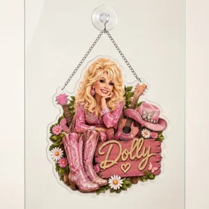 Dolly Parton Pink Cowgirl Christmas Keepsake for Country Music Fans and Western Decor Custom Shape Window Hanging Acrylic Ornament