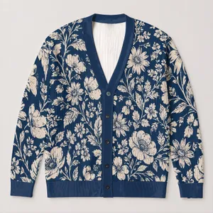 Navy Botanical Blooms For Relaxed Weekend Layering And Everyday Garden Style Lovers All-over Print Knitted Cardigan