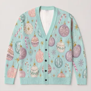 Pastel Christmas Ornaments And Gold Stars For Cozy Holiday Outings And Seasonal Style All-over Print Knitted Cardigan