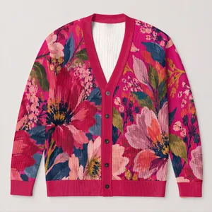 Vibrant Floral Collage Layers for Everyday Elegance and Creative Weekends for Women All-over Print Knitted Cardigan