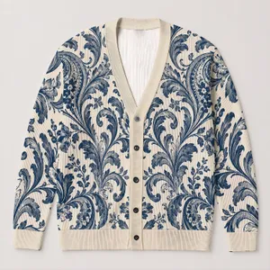 Blue Baroque Florals for Elegant Everyday Layering and Relaxed Weekend City Style All-over Print Knitted Cardigan