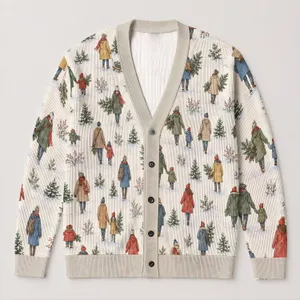 Watercolor Winter Walkers With Evergreen Branches For Cozy Everyday Layering Women All-over Print Knitted Cardigan