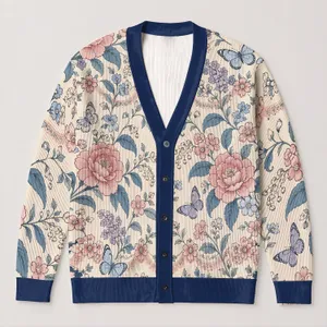 Pastel Butterfly Floral Motifs For Cozy Autumn Layering And Relaxed Weekend Wardrobes All-over Print Knitted Cardigan