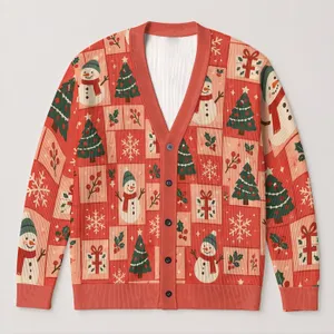 Snowman Christmas Holiday Motifs for Festive Winter Layering and Gift Giving Women All-over Print Knitted Cardigan