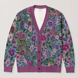 Multicolor Wildflower Blooms For Cozy Autumn Layering And Relaxed Weekend Style Looks All-over Print Knitted Cardigan