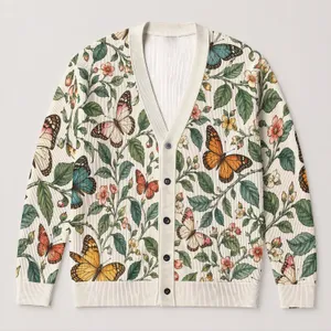 Butterfly Vine Botanical Floral Layer For Travel, Garden Strolls, Nature-Loving Women All-over Print Knitted Cardigan