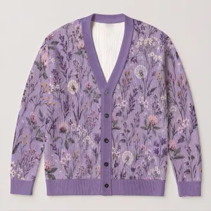 Lavender Wildflower Meadow Florals For Everyday Layering And Office Casual Womenswear All-over Print Knitted Cardigan