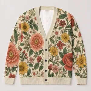 Vintage Floral Blooms and Botanical Foliage for Cozy Everyday Layering for Women All-over Print Knitted Cardigan