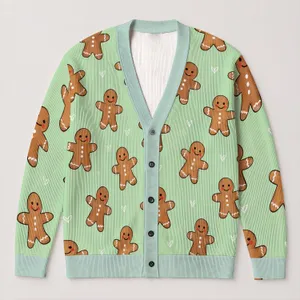Gingerbread Men And White Hearts For Festive Holiday Cheer, Women’s Winter Style Outfits All-over Print Knitted Cardigan