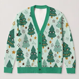 Cute Evergreen Trees And Stars For Cozy Holiday Gatherings And Festive Winter Layering All-over Print Knitted Cardigan