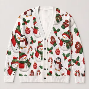 Snowmen And Penguins For Cozy Christmas Gatherings, Winter Cheer, And Holiday Style All-over Print Knitted Cardigan