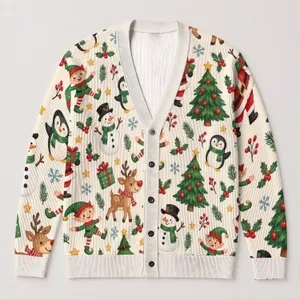 Santa Christmas Trees Elves and Penguins for Cozy Holiday Gatherings and Winter Cheer All-over Print Knitted Cardigan