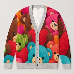 Colorful Bear Hearts for Cozy Everyday Layering and Cheerful Weekend Adventures Together All-over Print Knitted Cardigan