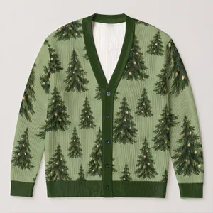 Pine Tree Holiday Motifs For Cozy Winter Gatherings And Women's Festive Layering At Home All-over Print Knitted Cardigan