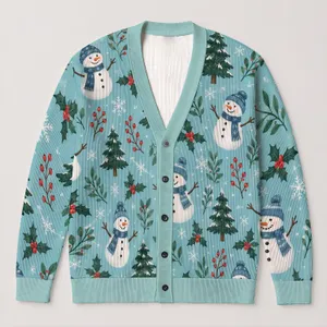 Snowmen, Pine Trees and Holly for Cozy Holiday Layering at Festive Gatherings for Women All-over Print Knitted Cardigan