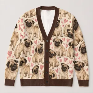 Pug Dog Hearts For Cozy Everyday Layering And Casual Weekend Wear For Women Dog Lovers All-over Print Knitted Cardigan