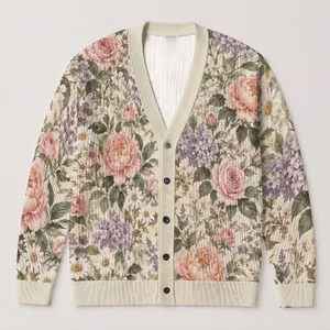 Vintage Meadow Blooms for Relaxed Weekend Layering and Soft Cottage Garden Wardrobes All-over Print Knitted Cardigan