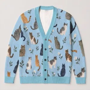 Playful Cat Silhouettes for Cozy Fall Layering and Relaxed Everyday Style at Home All-over Print Knitted Cardigan