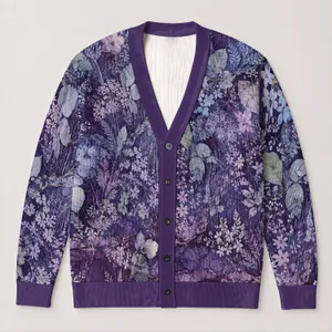 Abstract Indigo Floral Texture for Relaxed Layering, Weekend Wear, and Artful Style All-over Print Knitted Cardigan