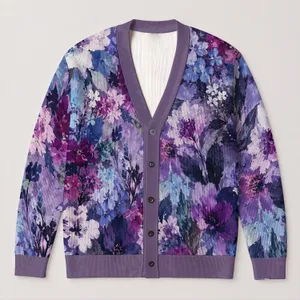 Lavender Violet Floral Texture For Relaxed Layering And Creative Everyday Outfits All-over Print Knitted Cardigan