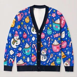Colorful Snowmen And Cocoa Mugs For Cozy Winter Gatherings And Holiday Cheer All-over Print Knitted Cardigan