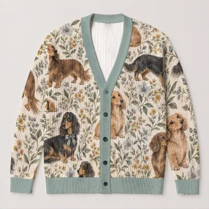 Dachshund Floral Companions for Cozy Everyday Layering, Thoughtful Gift for Dog Lovers All-over Print Knitted Cardigan