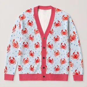 Red Crab Coastal Motif for Relaxed Beach Days and Everyday Layering by the Sea Lovers All-over Print Knitted Cardigan