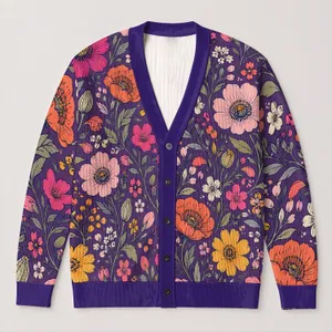 Colorful Floral Blooms for Autumn Layering and Cozy Everyday Outings for Plus Size Women All-over Print Knitted Cardigan