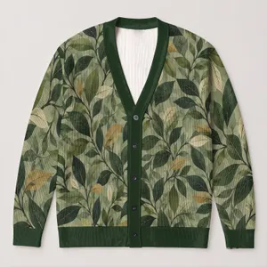 Botanical Leaf Motif For Relaxed Autumn Layers And Everyday Outdoor Style For Women All-over Print Knitted Cardigan