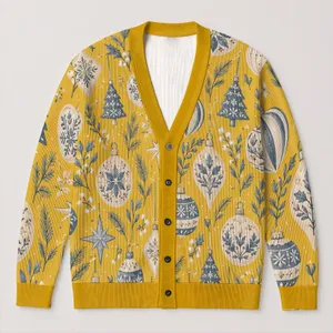 White Christmas Ornaments And Botanical Sprigs For Cozy Holiday Layering Women All-over Print Knitted Cardigan