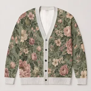 Vintage Blush Peony Garden for Elegant Everyday Layering and Romantic Office Style All-over Print Knitted Cardigan